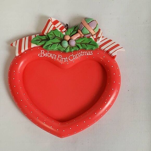 1987 Enesco Baby’s First Christmas Heart Photo Frame Ornament – Red Polka Dot Ke - Picture 1 of 4